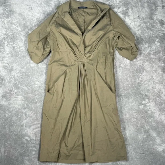 Lafayette 148 Dress Women’s Medium Green Knee Length Collar Ruched Casual - Picture 2 of 9